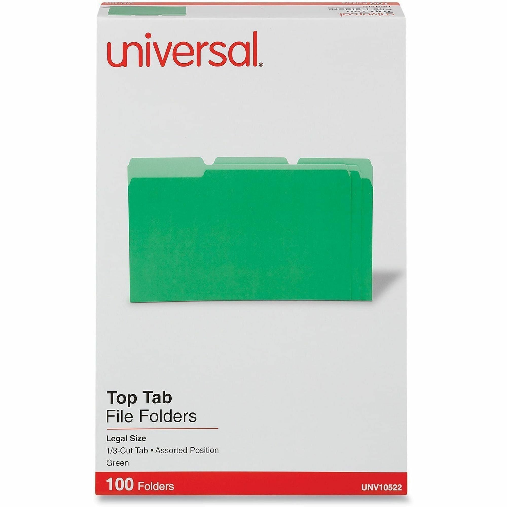 Deluxe Colored Top Tab File Folders, 1/3-Cut Tabs: Assorted, Legal Size, Bright Green/Light Green, 100/Box
