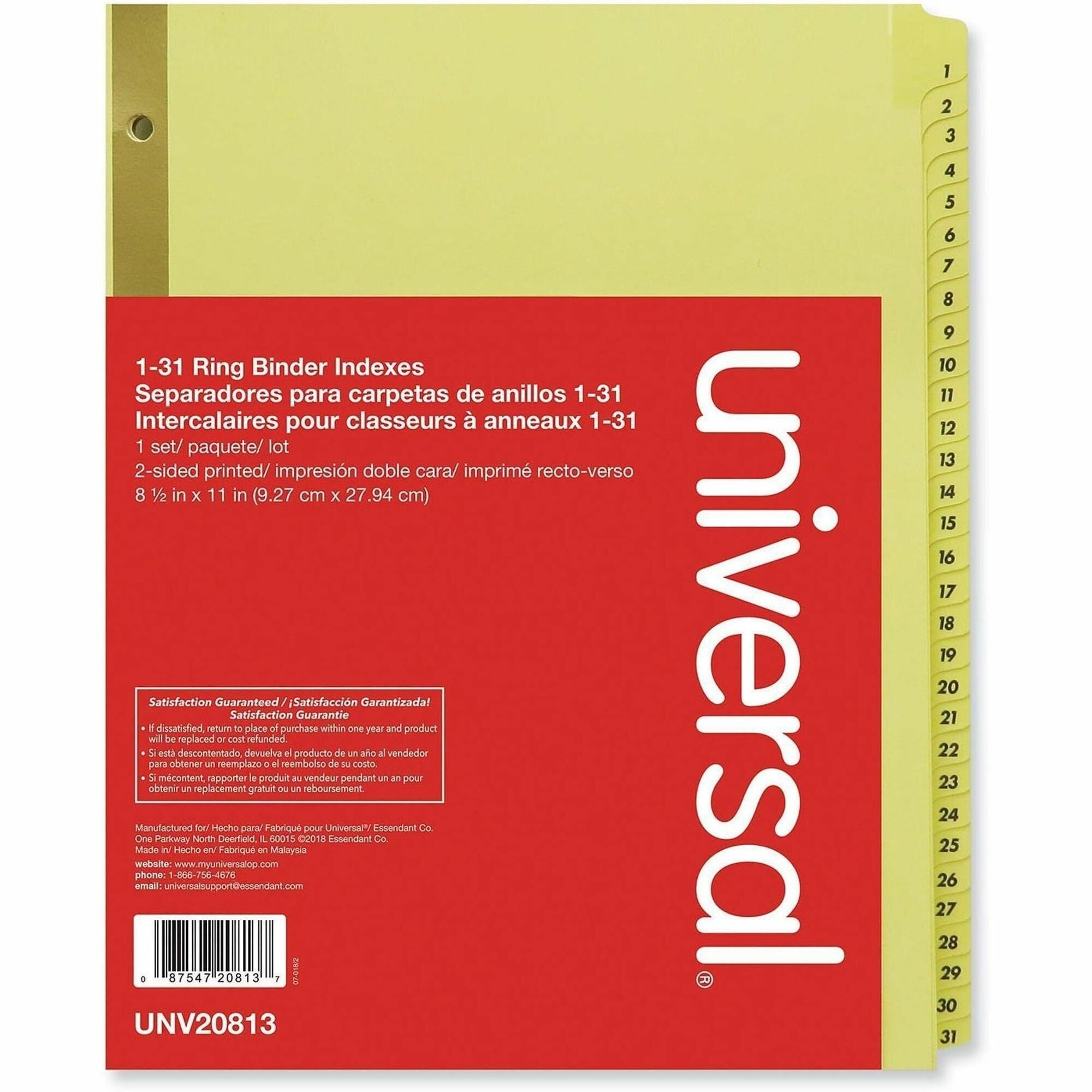 Deluxe Preprinted Plastic Coated Tab Dividers with Black Printing, 31-Tab, 1 to 31, 11 x 8.5, Buff, 1 Set