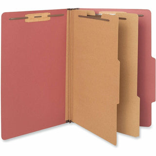 Six-Section Pressboard Classification Folders, 2" Expansion, 2 Dividers, 6 Fasteners, Legal Size, Red Exterior, 10/Box