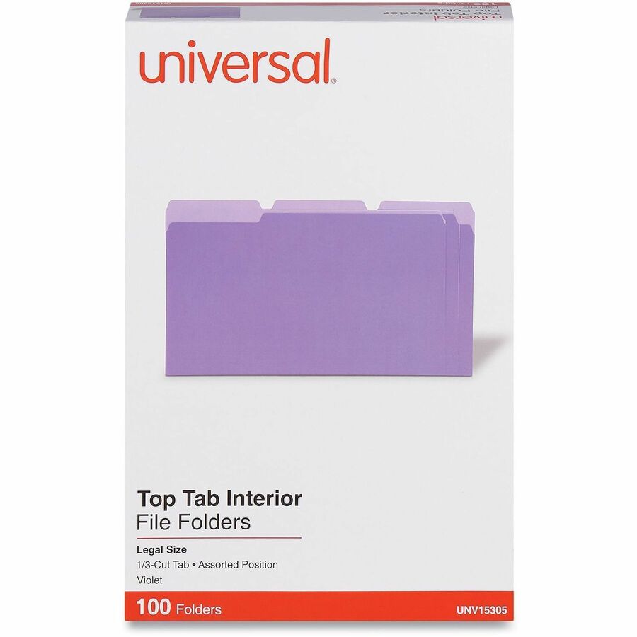 Interior File Folders, 1/3-Cut Tabs: Assorted, Legal Size, 11-pt Stock, Violet, 100/Box