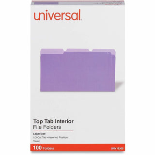 Interior File Folders, 1/3-Cut Tabs: Assorted, Legal Size, 11-pt Stock, Violet, 100/Box
