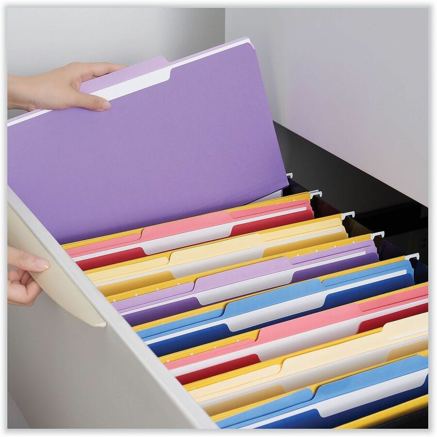 Interior File Folders, 1/3-Cut Tabs: Assorted, Legal Size, 11-pt Stock, Violet, 100/Box