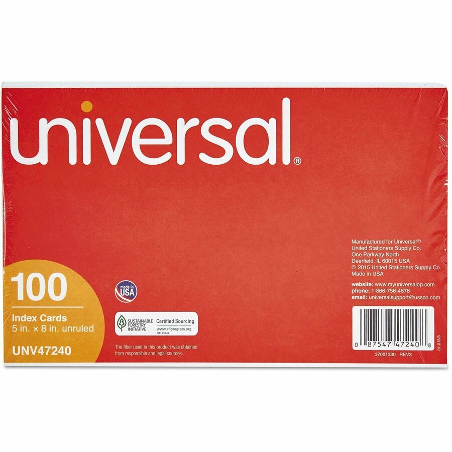 Unruled Index Cards, 5 x 8, White, 100/Pack