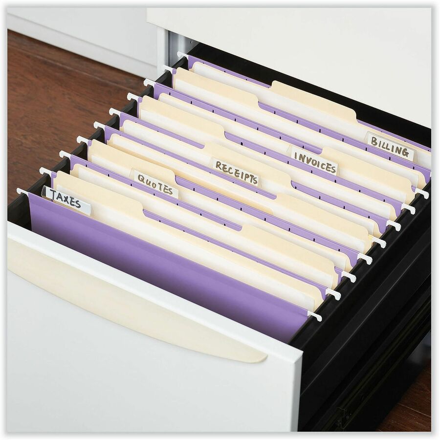 Deluxe Bright Color Hanging File Folders, Letter Size, 1/5-Cut Tabs, Violet, 25/Box