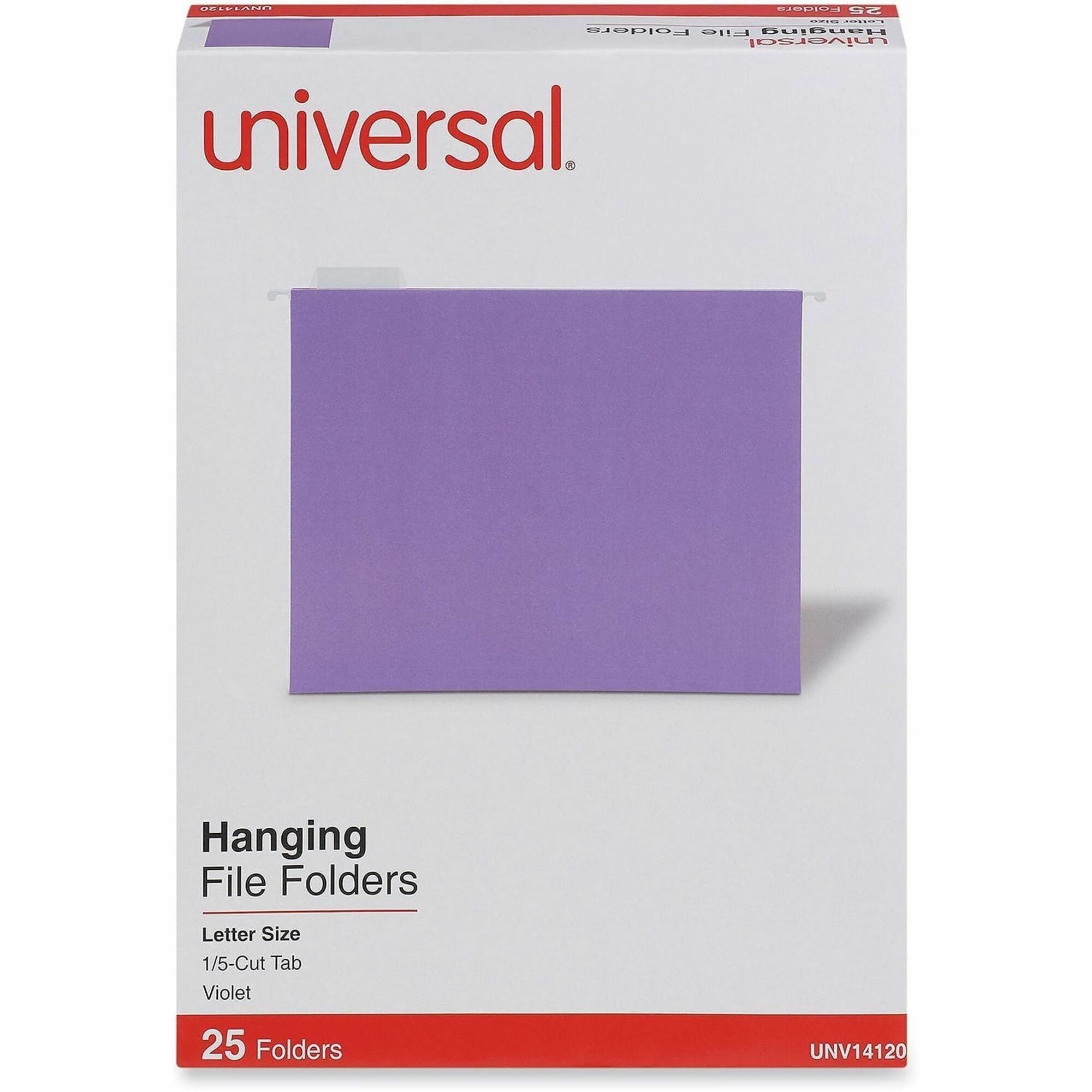 Deluxe Bright Color Hanging File Folders, Letter Size, 1/5-Cut Tabs, Violet, 25/Box