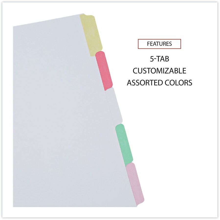 Deluxe Write-On/Erasable Tab Index, 5-Tab, 11 x 8.5, White, Assorted Tabs, 1 Set