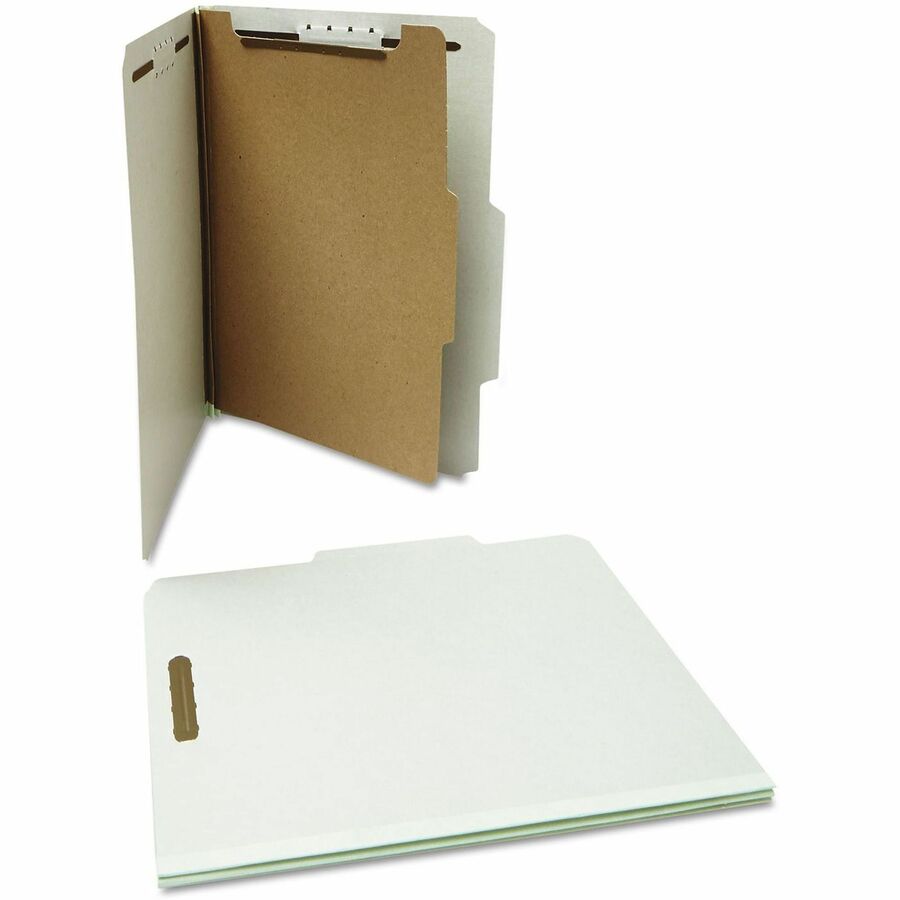 Four-Section Pressboard Classification Folders, 2" Expansion, 1 Divider, 4 Fasteners, Letter Size, Gray Exterior, 10/Box