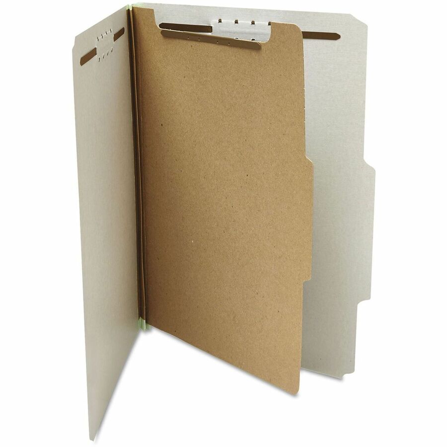 Four-Section Pressboard Classification Folders, 2" Expansion, 1 Divider, 4 Fasteners, Letter Size, Gray Exterior, 10/Box