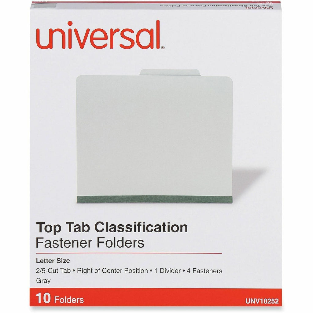 Four-Section Pressboard Classification Folders, 2" Expansion, 1 Divider, 4 Fasteners, Letter Size, Gray Exterior, 10/Box