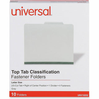 Four-Section Pressboard Classification Folders, 2" Expansion, 1 Divider, 4 Fasteners, Letter Size, Gray Exterior, 10/Box