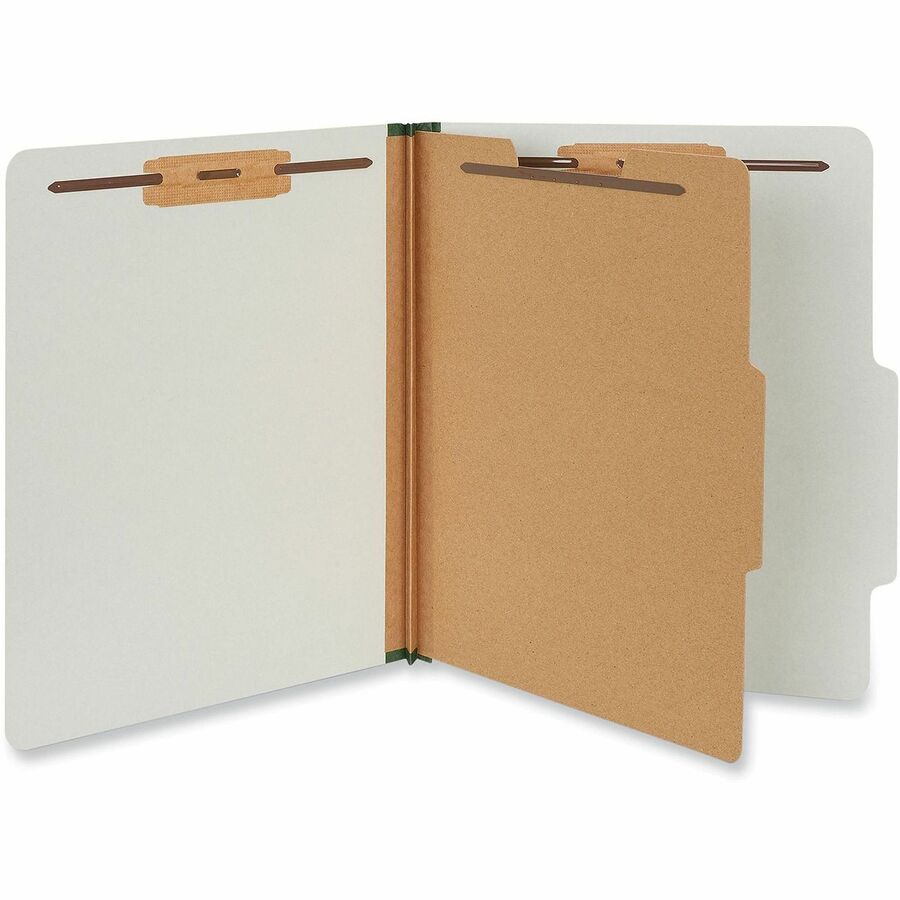 Four-Section Pressboard Classification Folders, 2" Expansion, 1 Divider, 4 Fasteners, Letter Size, Gray Exterior, 10/Box