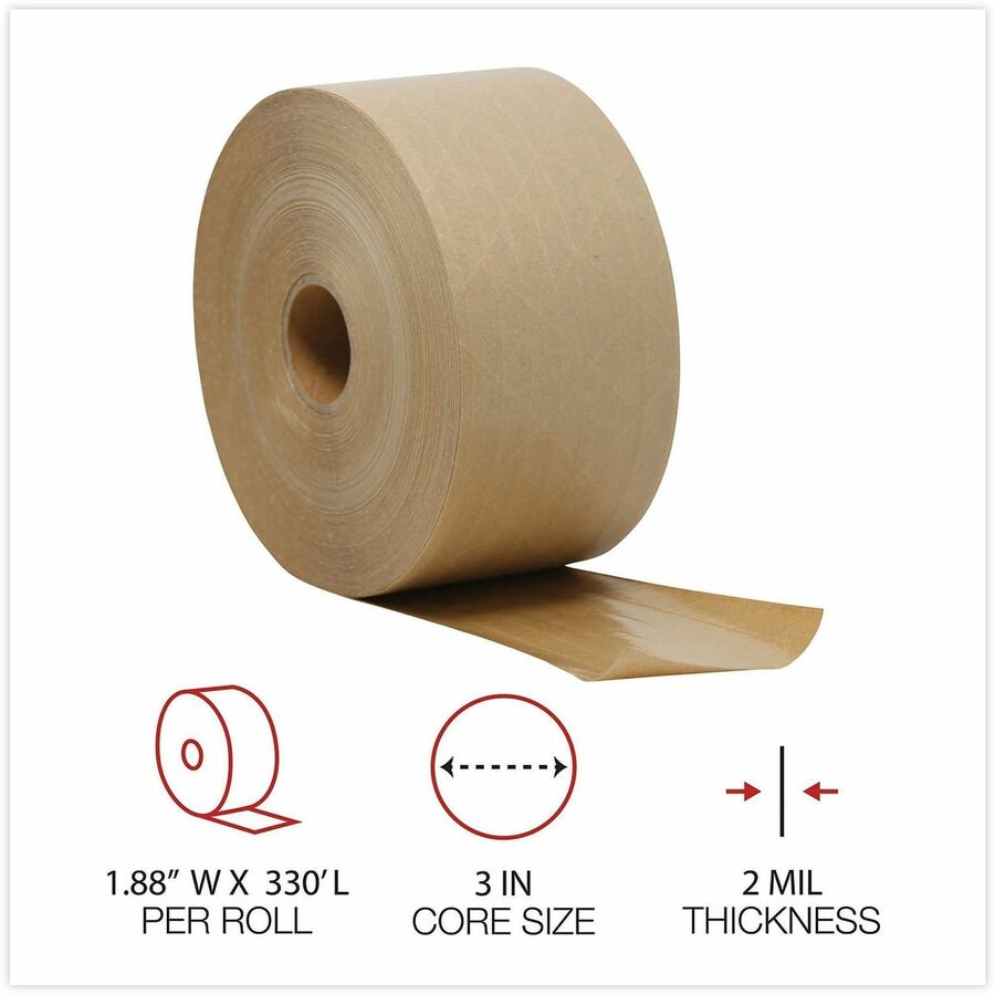 Glass-Fiber Reinforced Gummed Kraft Sealing Tape, 3" Core, 3" x 375 ft, Brown, 8/Carton