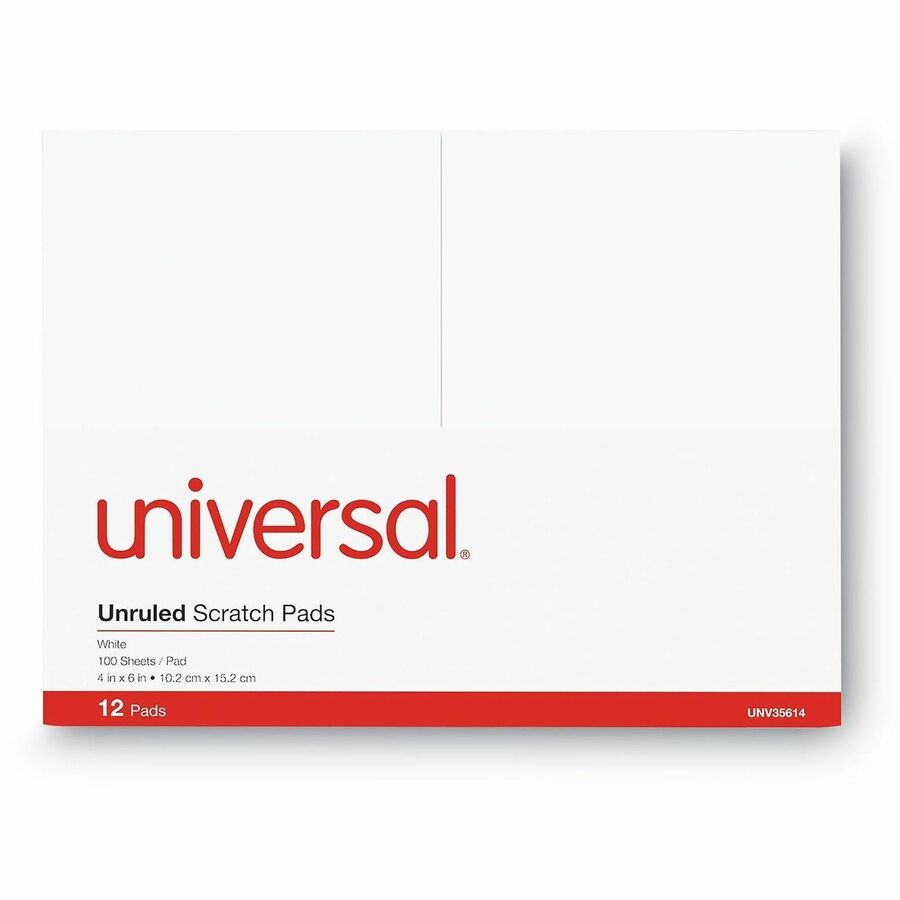 Scratch Pads, Unruled, 4 x 6, White, 100 Sheets, 12/Pack