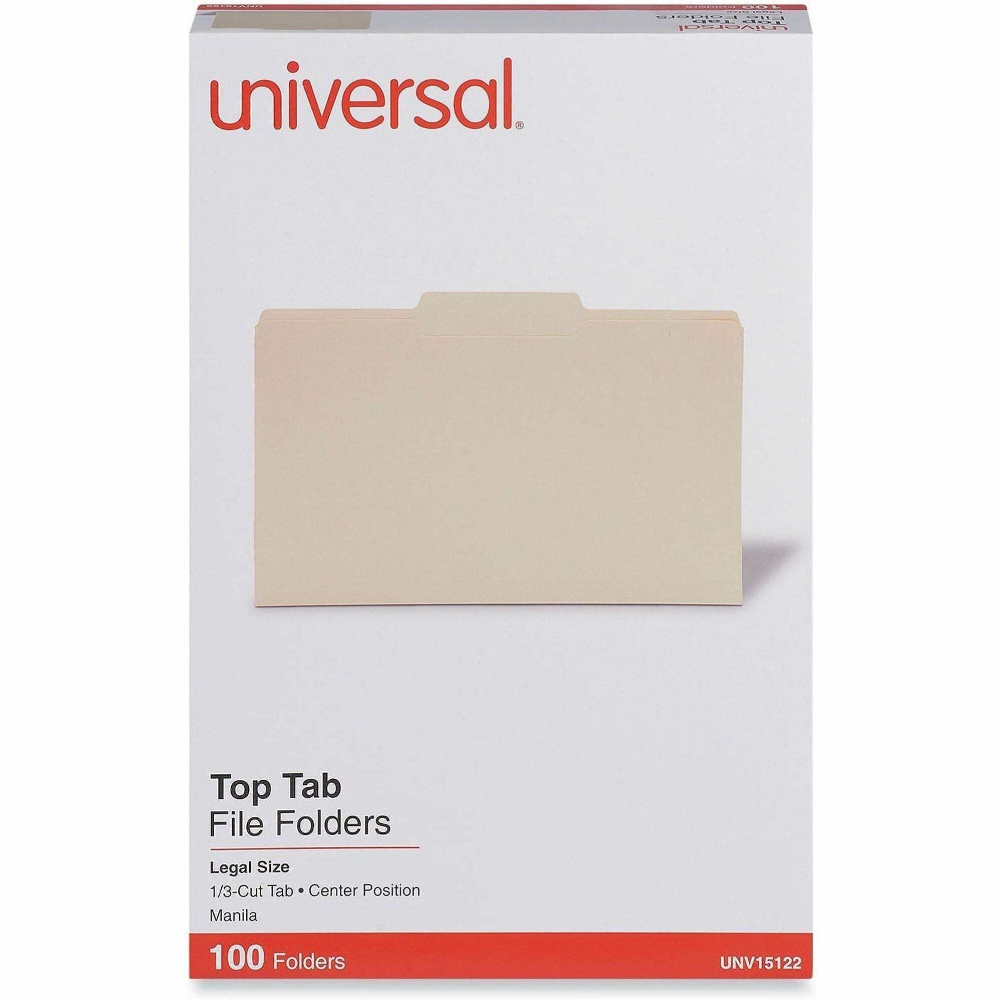 Top Tab File Folders, 1/3-Cut Tabs: Center Position, Legal Size, 0.75" Expansion, Manila, 100/Box