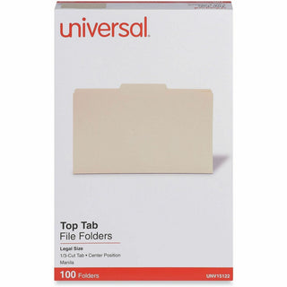 Top Tab File Folders, 1/3-Cut Tabs: Center Position, Legal Size, 0.75" Expansion, Manila, 100/Box