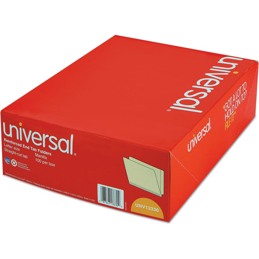 Deluxe Reinforced End Tab Folders, Straight Tabs, Letter Size, 0.75" Expansion, Manila, 100/Box
