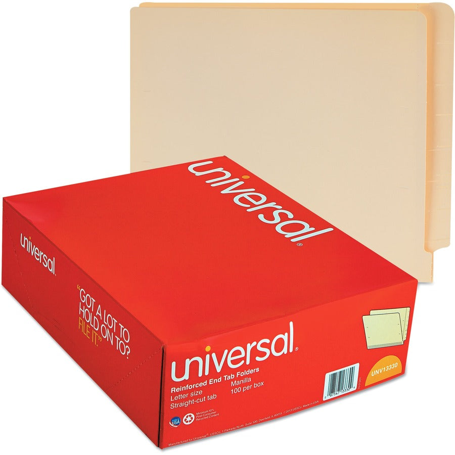 Deluxe Reinforced End Tab Folders, Straight Tabs, Letter Size, 0.75" Expansion, Manila, 100/Box