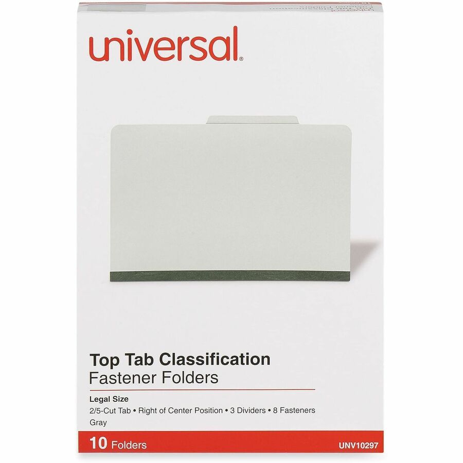 Eight-Section Pressboard Classification Folders, 3" Expansion, 3 Dividers, 8 Fasteners, Legal Size, Gray Exterior, 10/Box