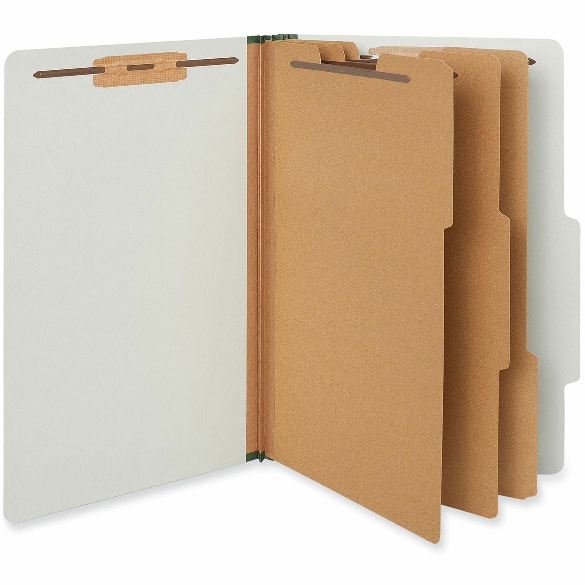 Eight-Section Pressboard Classification Folders, 3" Expansion, 3 Dividers, 8 Fasteners, Legal Size, Gray Exterior, 10/Box