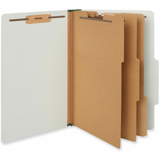 Eight-Section Pressboard Classification Folders, 3" Expansion, 3 Dividers, 8 Fasteners, Legal Size, Gray Exterior, 10/Box