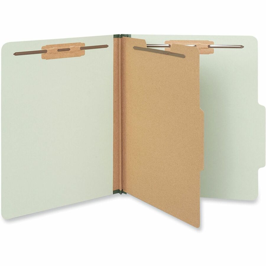 Four-Section Pressboard Classification Folders, 2" Expansion, 1 Divider, 4 Fasteners, Letter Size, Green Exterior, 10/Box