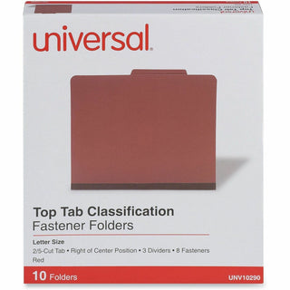 Eight-Section Pressboard Classification Folders, 3" Expansion, 3 Dividers, 8 Fasteners, Letter Size, Red Exterior, 10/Box