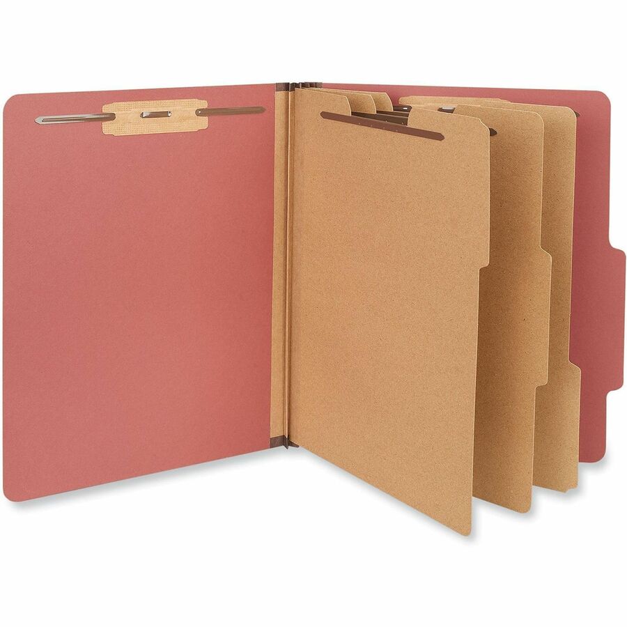 Eight-Section Pressboard Classification Folders, 3" Expansion, 3 Dividers, 8 Fasteners, Letter Size, Red Exterior, 10/Box