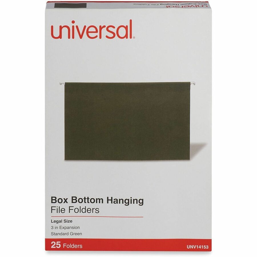 Box Bottom Hanging File Folders, 3" Capacity, Legal Size, 1/5-Cut Tabs, Standard Green, 25/Box