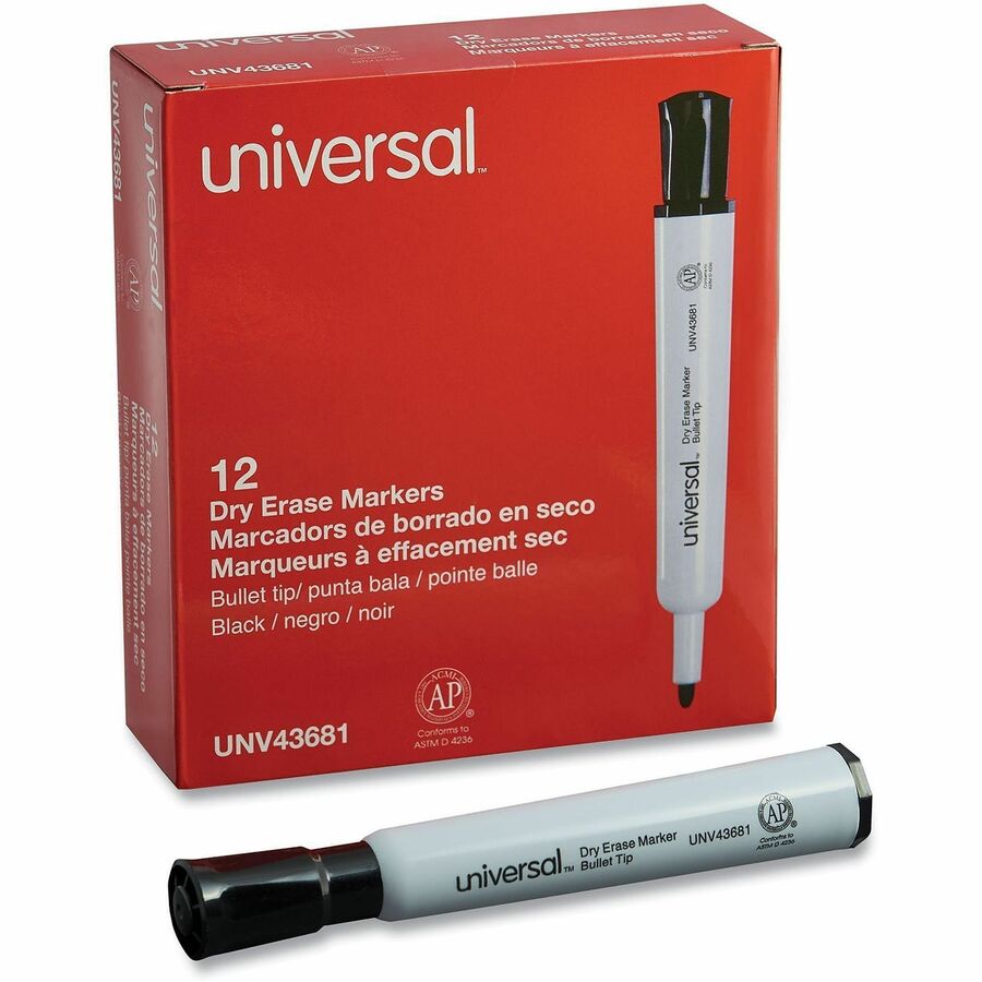 Dry Erase Marker, Medium Bullet Tip, Black, Dozen