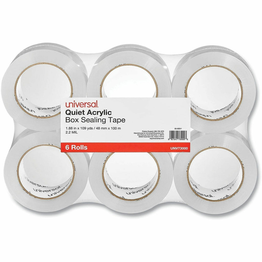 Quiet Tape Box Sealing Tape, 3" Core, 1.88" x 109 yds, Clear, 6/Pack