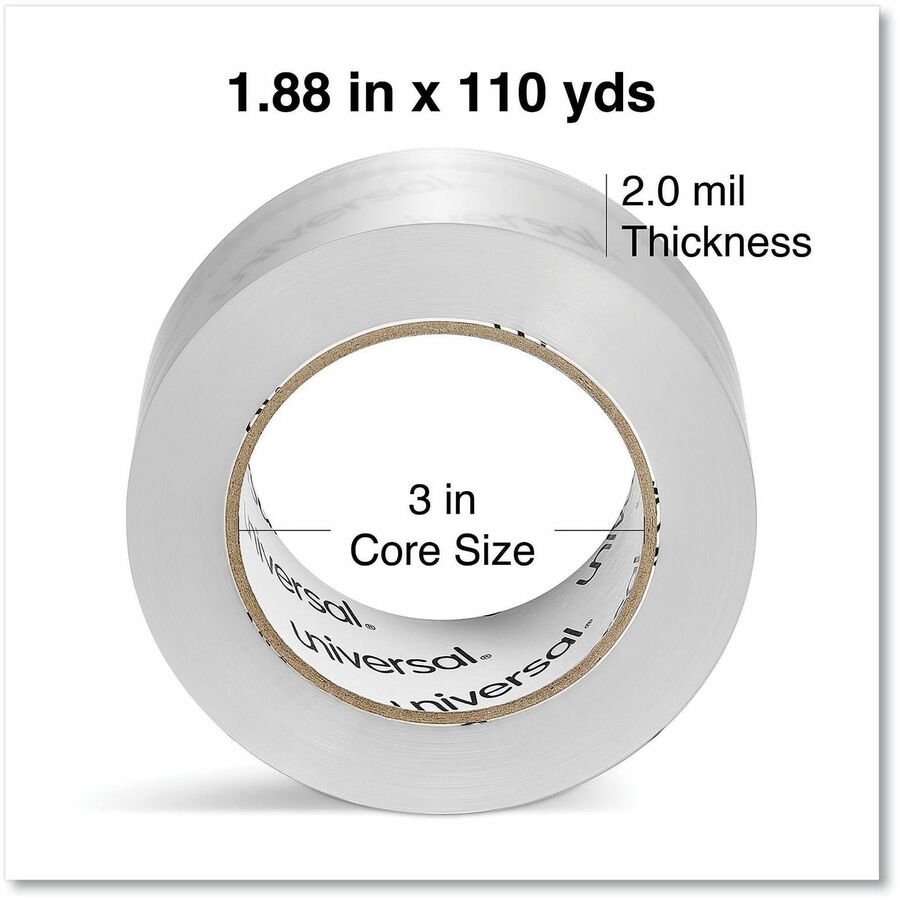 Quiet Tape Box Sealing Tape, 3" Core, 1.88" x 109 yds, Clear, 6/Pack