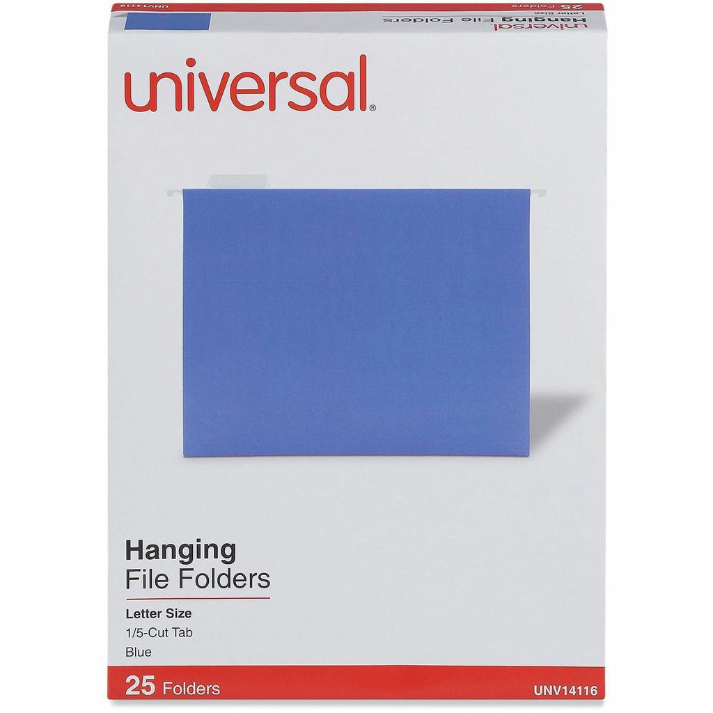 Deluxe Bright Color Hanging File Folders, Letter Size, 1/5-Cut Tabs, Blue, 25/Box