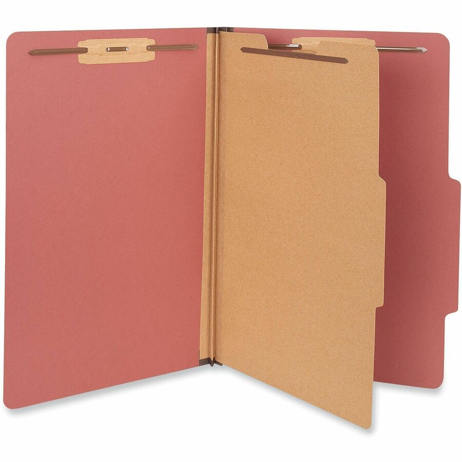 Four-Section Pressboard Classification Folders, 2" Expansion, 1 Divider, 4 Fasteners, Legal Size, Red Exterior, 10/Box