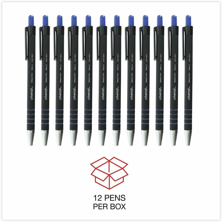 Ballpoint Pen, Retractable, Medium 1 mm, Blue Ink, Blue Barrel, Dozen