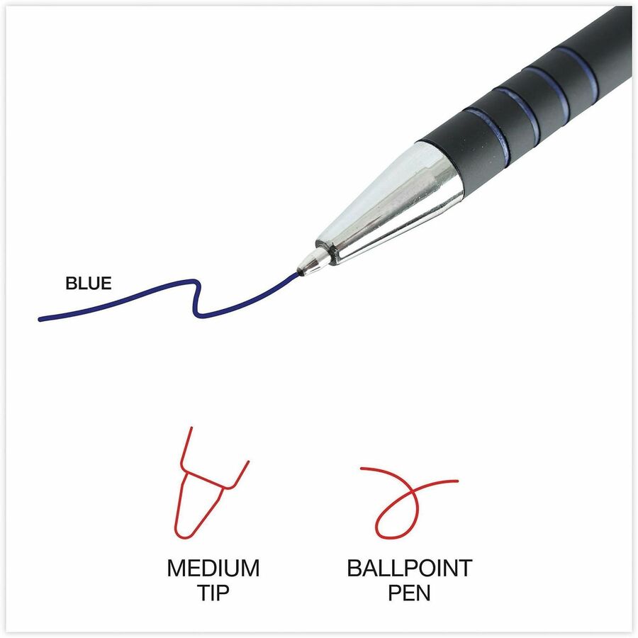 Ballpoint Pen, Retractable, Medium 1 mm, Blue Ink, Blue Barrel, Dozen