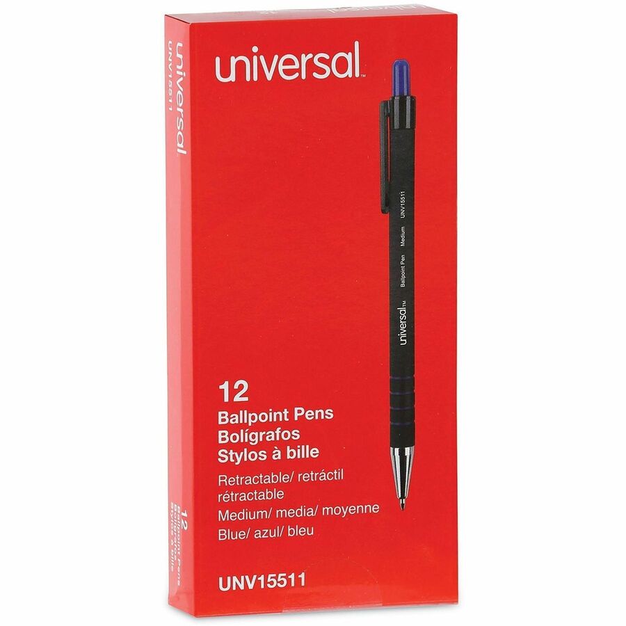 Ballpoint Pen, Retractable, Medium 1 mm, Blue Ink, Blue Barrel, Dozen