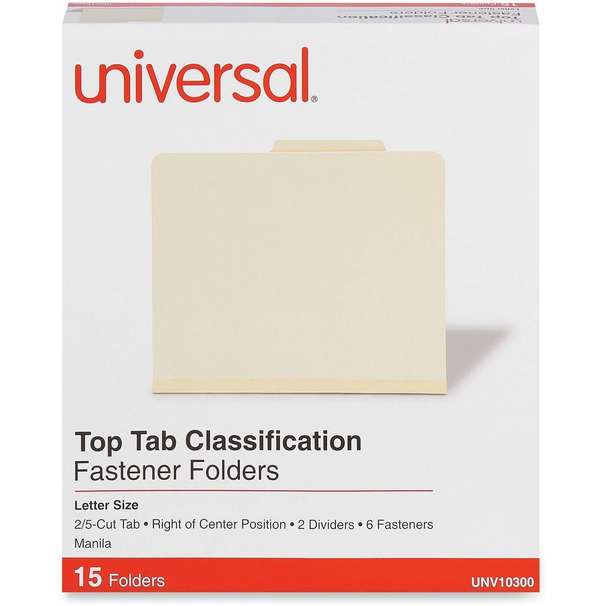 Six-Section Classification Folders, 2" Expansion, 2 Dividers, 6 Fasteners, Letter Size, Manila Exterior, 15/Box