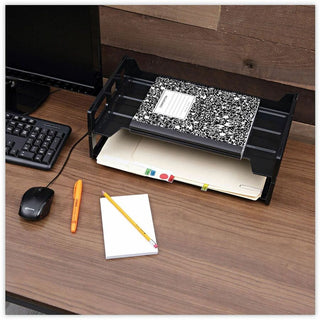 Recycled Plastic Side Load Desk Trays, 2 Sections, Legal Size Files, 16.25" x 9" x 2.75", Black