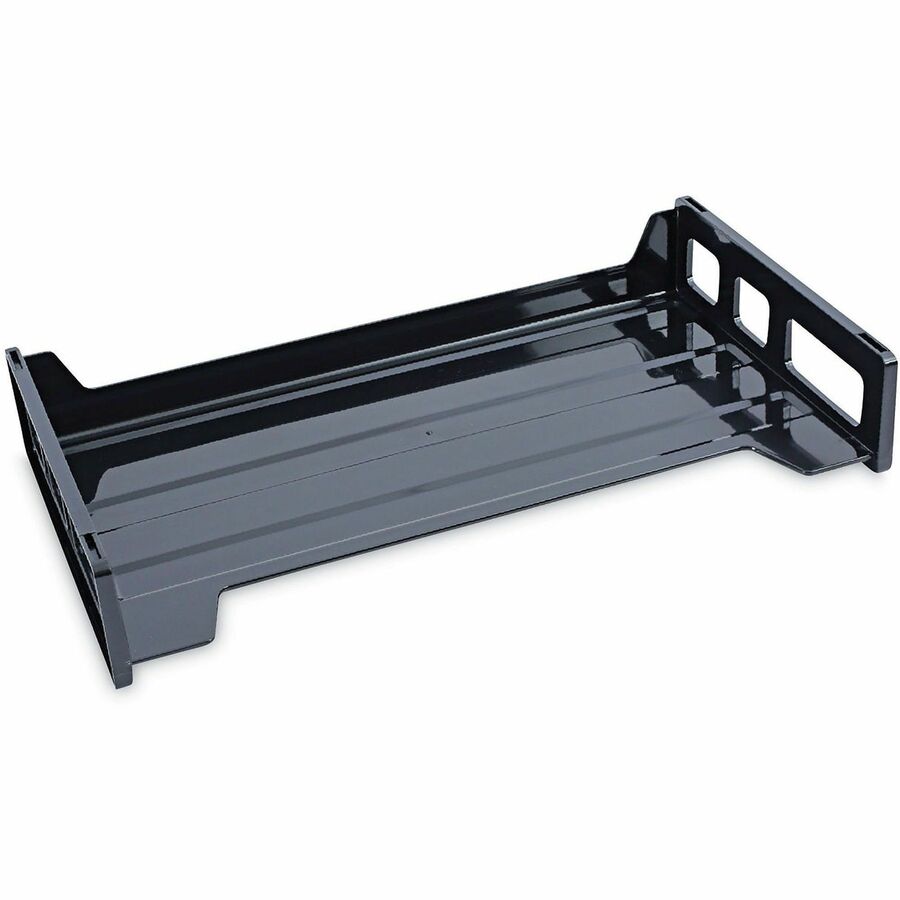 Recycled Plastic Side Load Desk Trays, 2 Sections, Legal Size Files, 16.25" x 9" x 2.75", Black