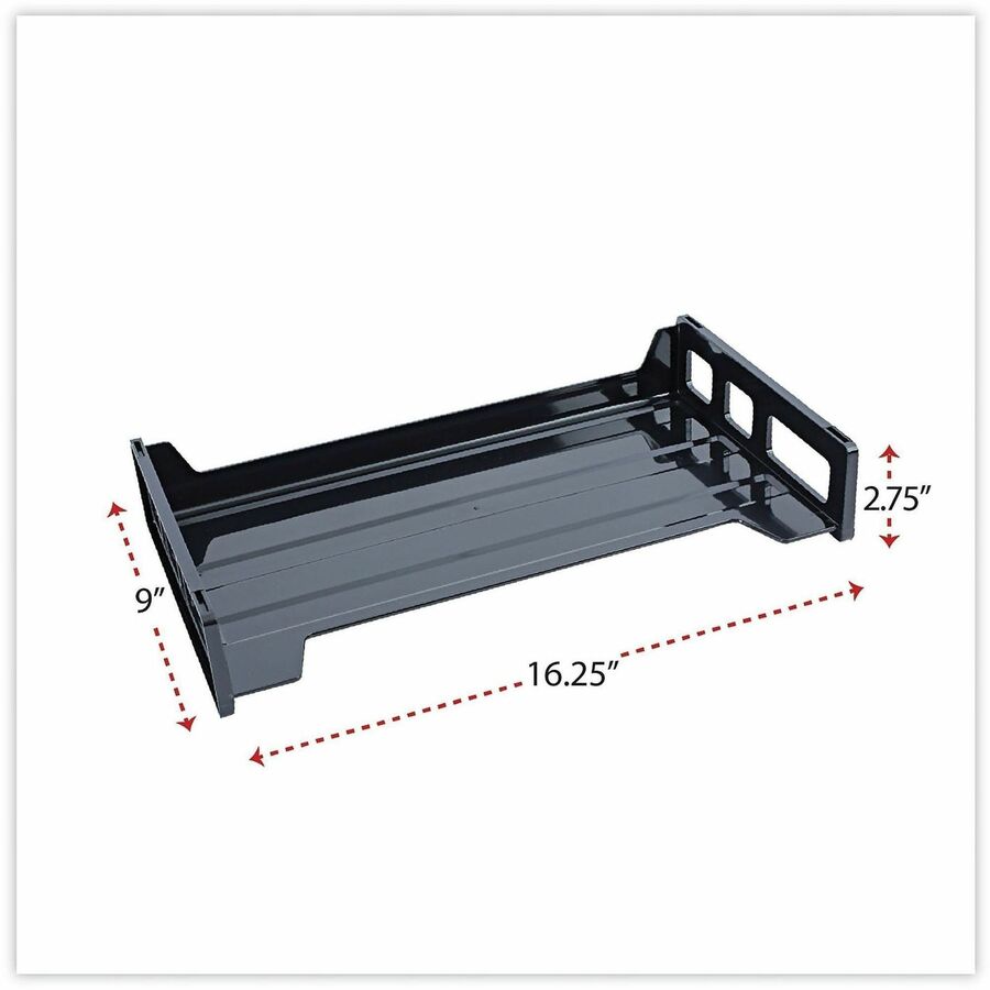 Recycled Plastic Side Load Desk Trays, 2 Sections, Legal Size Files, 16.25" x 9" x 2.75", Black