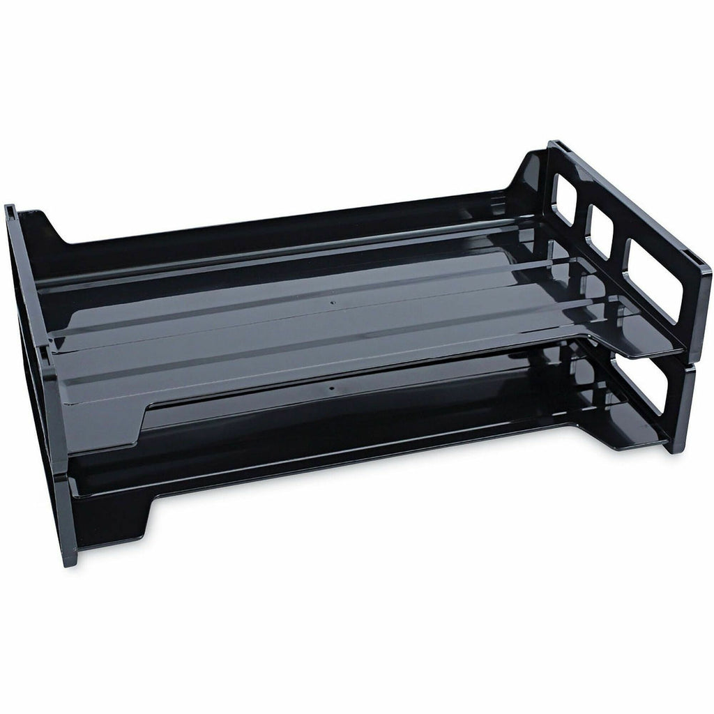 Recycled Plastic Side Load Desk Trays, 2 Sections, Legal Size Files, 16.25" x 9" x 2.75", Black