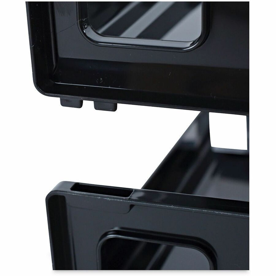 Recycled Plastic Side Load Desk Trays, 2 Sections, Legal Size Files, 16.25" x 9" x 2.75", Black