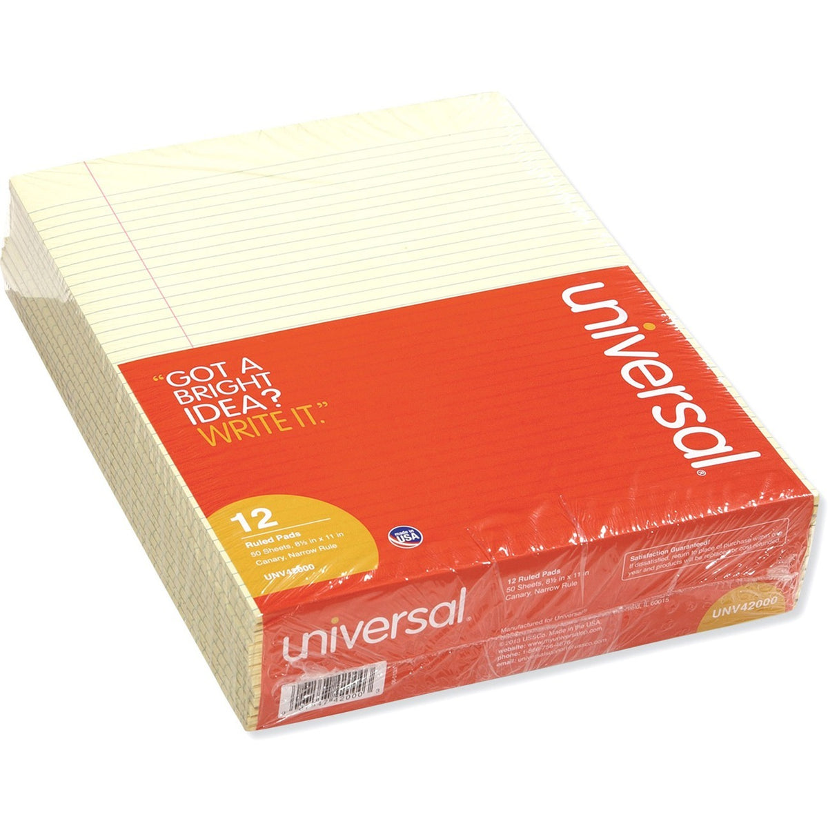Glue Top Pads, Narrow Rule, 50 Canary-Yellow 8.5 x 11 Sheets, Dozen