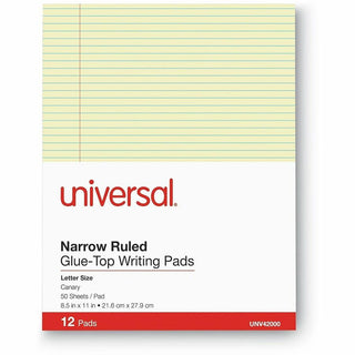 Glue Top Pads, Narrow Rule, 50 Canary-Yellow 8.5 x 11 Sheets, Dozen