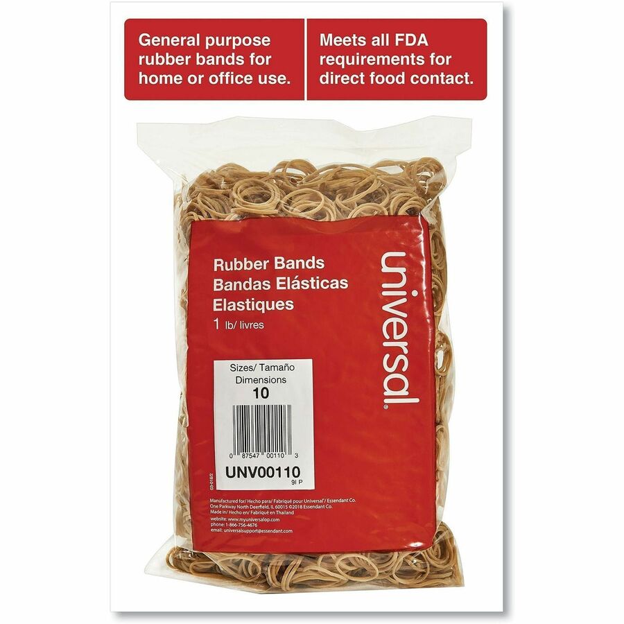 Rubber Bands, Size 10, 0.04" Gauge, Beige, 1 lb Box, 3,400/Pack