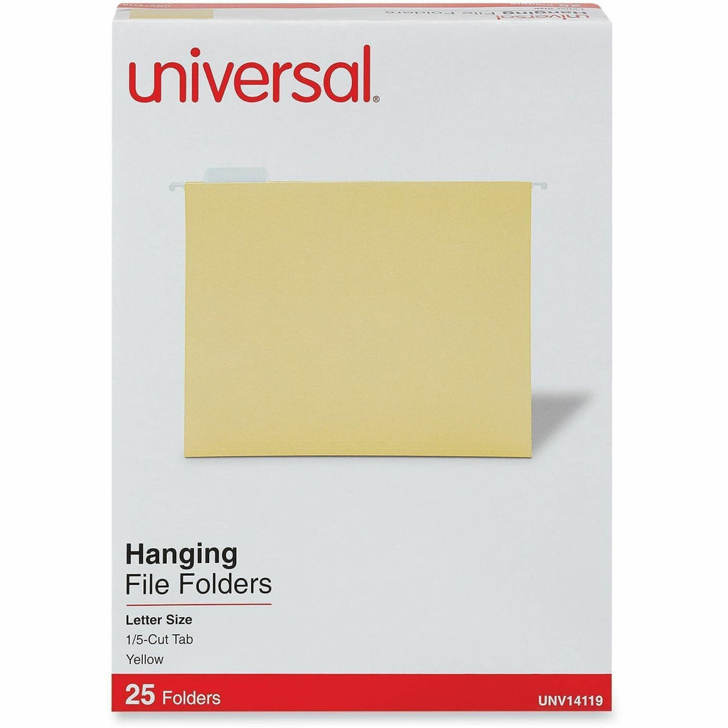 Deluxe Bright Color Hanging File Folders, Letter Size, 1/5-Cut Tabs, Yellow, 25/Box