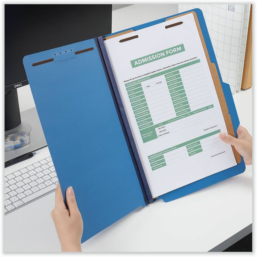 Bright Colored Pressboard Classification Folders, 2" Expansion, 2 Dividers, 6 Fasteners, Legal Size, Cobalt Blue, 10/Box