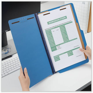 Bright Colored Pressboard Classification Folders, 2" Expansion, 2 Dividers, 6 Fasteners, Legal Size, Cobalt Blue, 10/Box