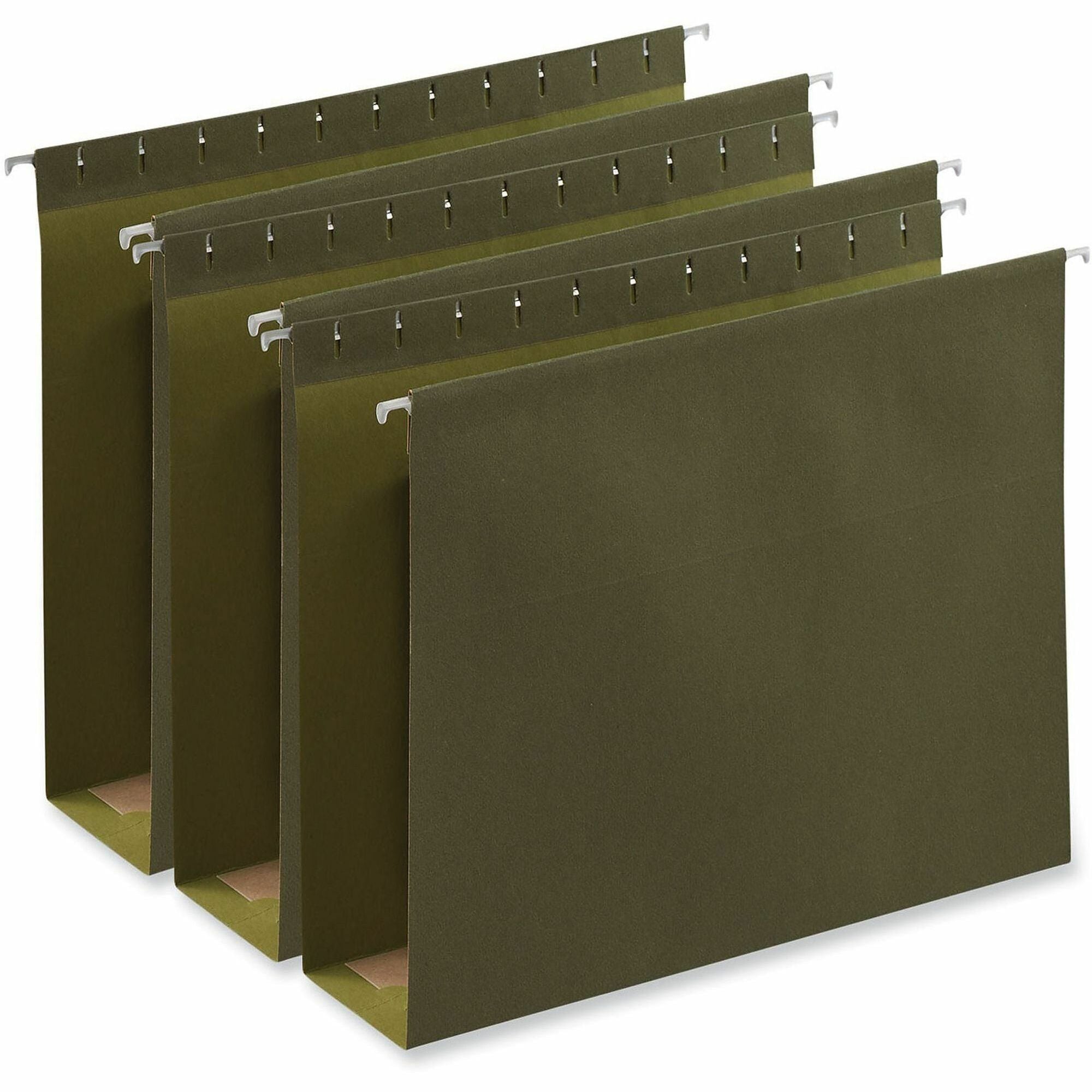 Box Bottom Hanging File Folders, 3" Capacity, Letter Size, 1/5-Cut Tabs, Standard Green, 25/Box