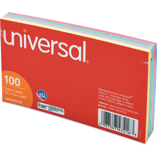 Index Cards, Ruled, 3 x 5, Assorted, 100/Pack